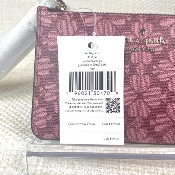kate spade Small Zip Wristlet in Pink and Plum Coated Canvas NWT - Picture 5 of 7